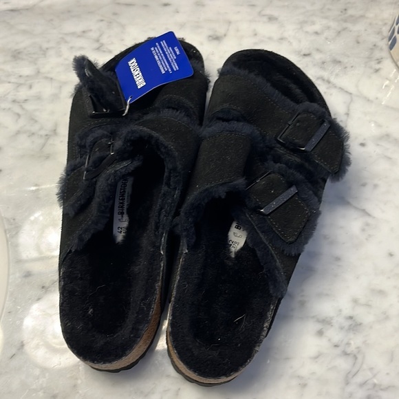 NWT Birkenstock Arizona Shearling Suede Leather Mountain View Black 10 NWT Birkenstock Arizona Shearling Suede Leather Mountain  main image 3